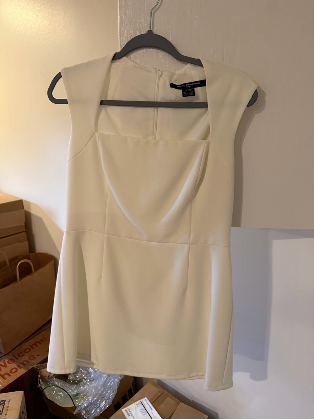 French Connection White Square-Neck Mini Dress